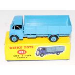 A Dinky Toys No. 431 guy 4 ton lorry comprising of mid blue cab, chassis and back, with Supertoys