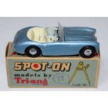 A Spot-On by Triang No. 105 Austin Healey 100-6 saloon comprising of light metallic blue body with