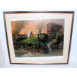 Cuneo print 'Winston Churchill' and other locomotives at Nine Elms shed, limited edition print 158/
