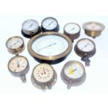 Ten various loose vintage steam and pressure gauges to include CA Stewart of Glasgow