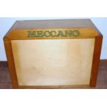 Meccano 6-drawer dealer's cabinet, complete with header board, light oak, containing mixture of