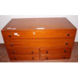 Well constructed non-Meccano 6-drawer light oak polished wooden cabinet containing 8 nickel