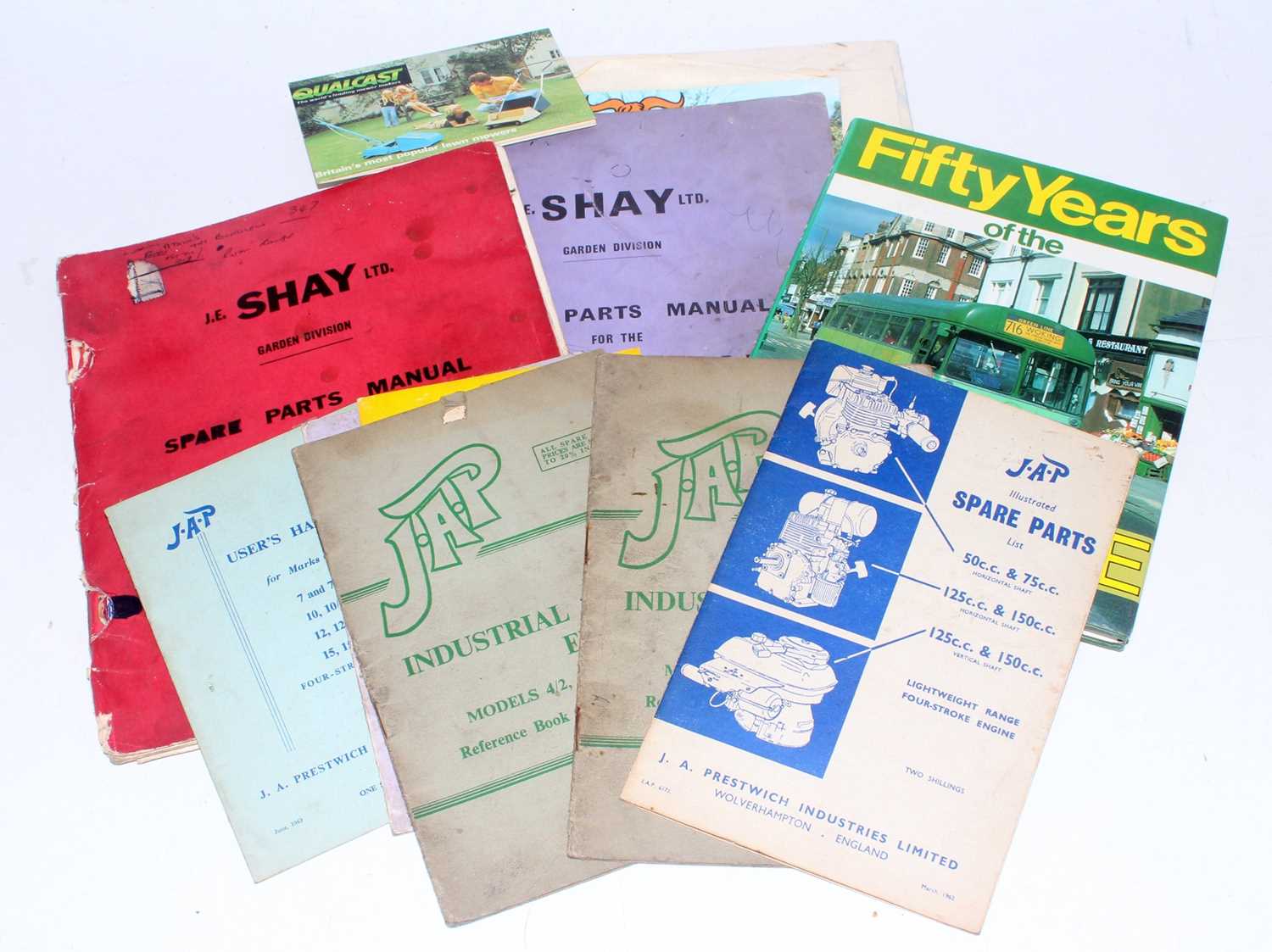 Selection of brochures mainly for lawn mowers and a hardback book Green Line 50 years