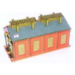 A Hornby No. 2 clockwork engine shed in good condition, no creases to doors, window silvering bright