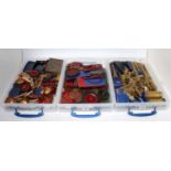 Three plastic lidded trays containing collection of well used Meccano, blue/good, yellow/blue and