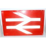 A British Rail aluminium double arrow station sign landscape 35ins x 24ins