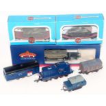 2 WD scratch built locomotives and a wagon, all items naval blue (G), 3 proprietary wagons with tank