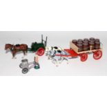 A collection of various Britains modern release white metal and lead hollow cast horse drawn and