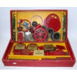 Meccano No. 9A accessory outfit box in (P) condition containing miscellaneous 1950 red/green