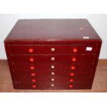 Meccano 6-drawer dealer's cabinet, dark oak, containing quantity of modern partsCondition report: