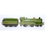 1927/8 Hornby no. 2 c/w loco and tender, LNER on both splashers, lined crest on cab, green running