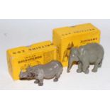 A Britains Zoo boxed lead hollow cast group to include a No. 908 Indian Rhinoceros together with a