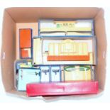 Box containing D1 buildings and accessories by Hornby Dublo, through station, island platform,