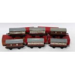 1947-59 Hornby no. 1 LMS coaches:- 2 x 1st/3rd (NM) (1 x BE) (1 x B repro), another (VG-E-BE),