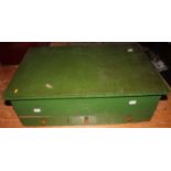 A green painted large cabinet with tray and drawers containing wide variety of Meccano 1950s red and