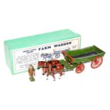 A Britains Home Farm Series No. 5F horse drawn farm wagon, comprising dark green body with two brown