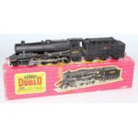 A Hornby Dublo 2224 LMR 2-8-0 class 8F engine and tender no.48073, minor paint loss to raised edged,