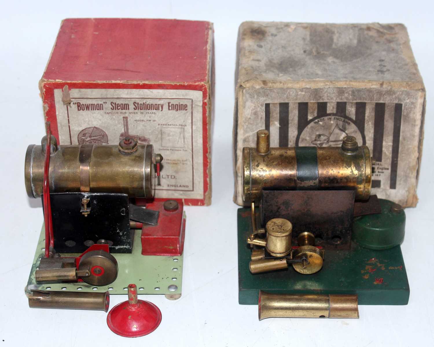 A Bowman Models of Dereham card boxed stationary steam engine group to include Model No. PW201 and