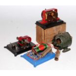 Selection of 4 small early electric motors and induction coils, etc sold for display purposes only