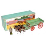 A Britains Home Farm series No. 5F farm wagon finished in light green with brown horses (possibly