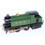 A completely restored and repainted large live steam Bowman 0-4-0 tank engine in GWR green,