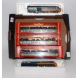 Hornby 3 car HST in BR blue/grey and 5 BR MKII and MKIII blue/grey coaches, most items boxed and