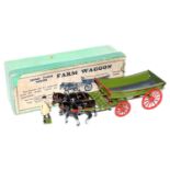 A Britains Home Farm Series No. 5F horse drawn farm wagon, comprising of green body with two black