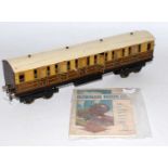 Bowman code 500 GWR 1st/3rd composite bogie coach with metal sides and roof, wooden ends and base (