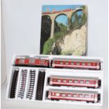 A FAMA Swiss Mountain Railway train set containing HGM 4/4 diesel electric locomotive with rack