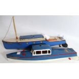 Two Hornby boats: 'Viking' cruiser, blue and white, complete, noticeable chips particularly to edges