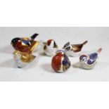 A Royal Crown Derby porcelain model of a robin, No. LH, h.6.5cm; together with five various other
