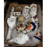 A box of miscellaneous china to include Aynsley Wild Tudor pattern vases, Wade Whimsies etc