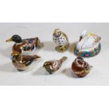 A Royal Crown Derby porcelain model of a swan, No. LIX, h.10cm; together with five various Royal
