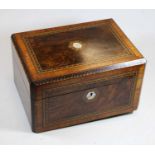 A Victorian burr walnut, walnut crossbanded and specimen wood inlaid lady's vanity case, the