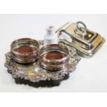 A small collection of miscellaneous silver plated wares, to include a pair of silver plated wine