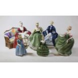 A collection of six Royal Doulton porcelain figures of ladies, to include Belle of the Ball,