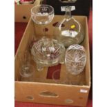 A box of assorted cut and moulded glass wares to include basket