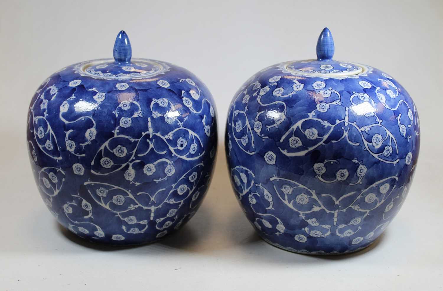 A pair of 20th century Chinese blue and white ginger jars, of globular form, height 25cm