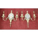 A pair of Georgian style gilt metal twin branch wall sconces, height 36cm