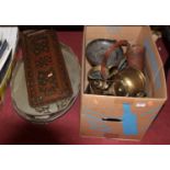 A collection of miscellaneous metalwares, to include various brass jugs, Eastern twin handled