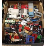 A box of loose and playworn diecast toy vehicles to include Models of Yesteryear etc