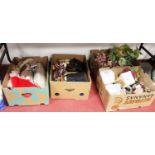 Four boxes of miscellaneous items to include various modern collectors' dolls, silver plated