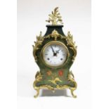 A 19th century style brass mounted and marquetry inlaid mantel clock, the 8-day movement striking on