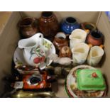 A box of miscellaneous items, to include a Beswick Cabbage Leaf butter dish and cover, a Royal