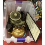 A collection of various items, to include an early 20th century brass kettle on stand, stoneware and
