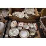 Two boxes of miscellaneous tea and dinner wares, to include Coalport Indian Tree pattern etc