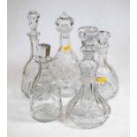 A 20th century cut glass decanter, of mallet form, together with four others (5)