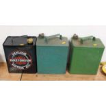 A collection of various petrol cans to include a reproduction Harley Davidson example, an original