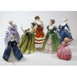 A collection of seven porcelain figures of ladies, to include Royal Doulton Fragrance, Simone,