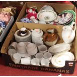 Two boxes of mixed ceramics to include Japanese Imari wares, leaf moulded comport, Thomas of Germany